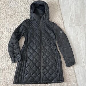 Michael Kors MK Womens Smoke black Lightweight Hooded Puffer DOWN Warm Coat